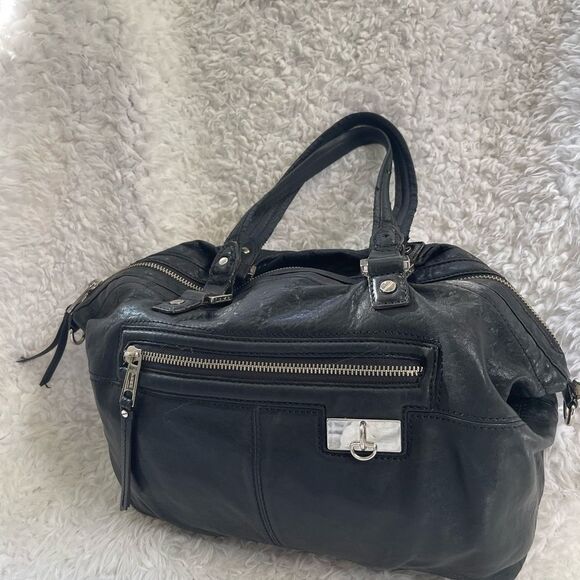 L.A.M.B By Gwen Stefani Black Soft Leather Satchel Shoulder silver tone hardware - Picture 6 of 16